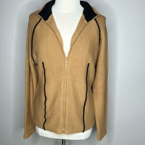 Zip front Tan cardigan with black accents Size Large
